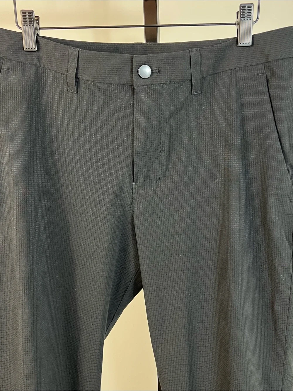 Lululemon Commission Mens Black Grid Pattern Classic Slim Fit Casual Trousers 32